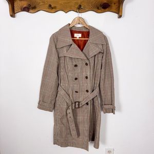 Y2K Merona Retro Double Breasted Tie-Waist Plaid Autumn Trench Coat